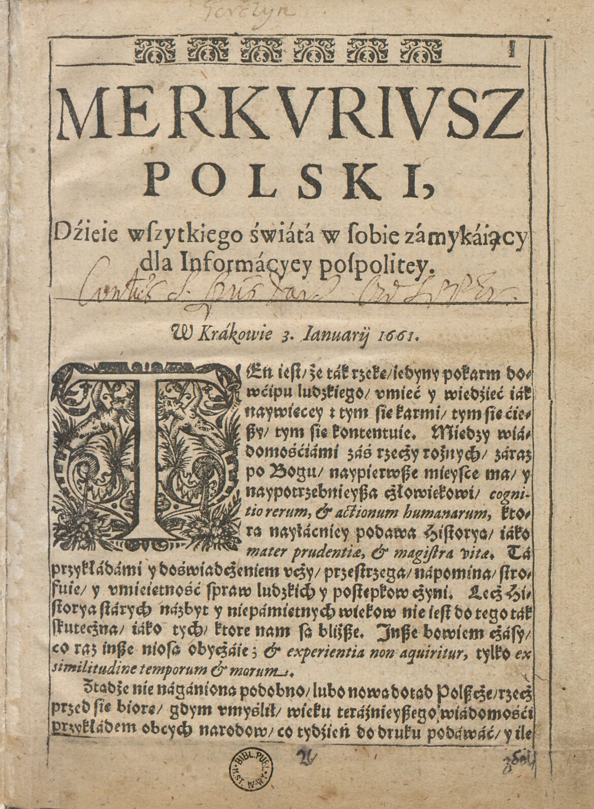 Merkuriusz_Polski_-_Dzieje_wszystkiego_świata_w_sobie_zamykający_dla_informacji_pospolitej_1661_nr_1_z_3_stycznia